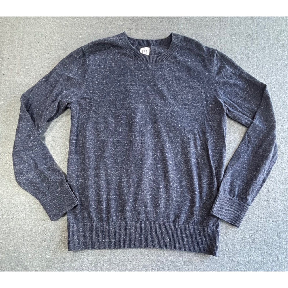 Gap Mens Crewneck‎ Sweater Navy Blue Marled Knit Pullover Size M